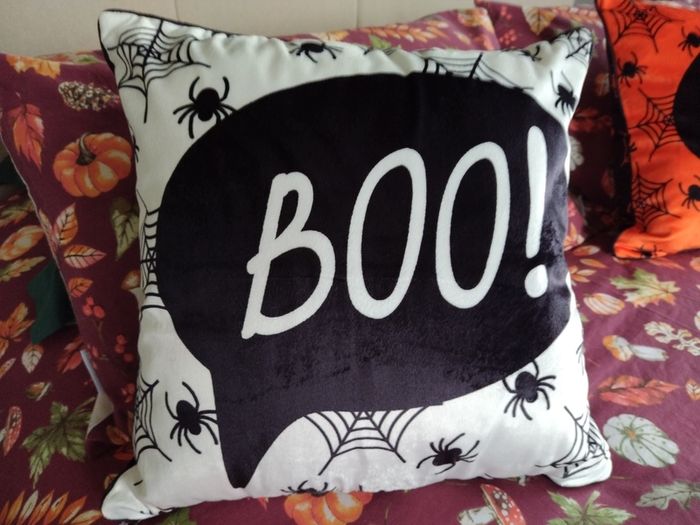 Bedlam Brand Boo Halloween Cushion in Black