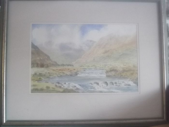 a lovely large  water colour painting of connemara by dublin artist tony lynch