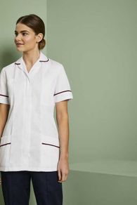 Simon Jersey Womens Healthcare Tunic White With Burgundy Trim Size 22 Nurse Vet Uniform CAN POST
