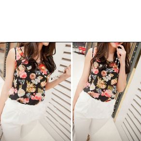 UK Women Ladies Casual Chiffon Sleeveless Flower Shirt Blouse Vest Tank Tops