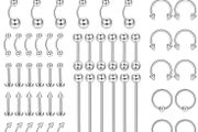 60Pcs Professional Piercing Kit 316L Stainless Steel Nose Ring Horseshoe Lip Tongue Eyebrow Rook Septum Tragus Cartilage Body Piercing Ear Navel Rings Barbells (FREE POSTAGE)