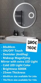 LED Bathroom Mirror 80cm Makeup Defogger