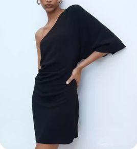 Black H&M Draped One-shoulder Dress, size 10