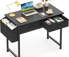 Computer Office Desk for Small Space with Fabric Drawers, Home Office Desk for Bedroom with Side Pocket and Hook 31 Inch Kids Desks, Writing Desks, Study Table and Work Table, Black