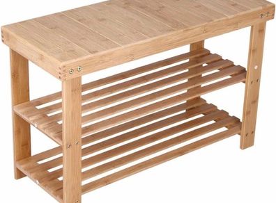 Bamboo Shoe Rack Bench 3 Tier Entryway Seat Shoe Organizer Storage Shelf