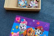 Set of three Paw Patrol jigsaws in wooden box
