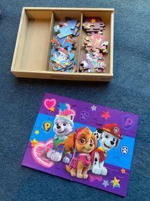 Set of three Paw Patrol jigsaws in wooden box