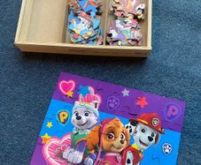 Set of three Paw Patrol jigsaws in wooden box