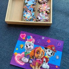 Set of three Paw Patrol jigsaws in wooden box