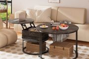 Round Coffee Table - 70cm/50cm Nesting Tables Set of 2, Hydraulic Lift-Top with Hidden Storage, Centre Table for Living Room, Small Space, Home Office