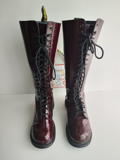 Dr Martens 1420 20 eye patent red burgundy knee high boots England UK7 EU41 US9