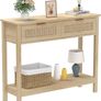 Console Table with 2 Drawers 2 Tier Entryway Table Farmhouse Wood Sofa Tables with Open Storage Shelf for Living Room Hallway Foye Image 2