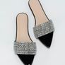 Flat Slippers Black Rhinestone, Elegant Party Sandals, Size UK 5 EU 38 Image 3