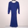 Monsoon Royal Blue Ribbed Knit Long Sleeve Tie Waist Fit & Flare Midi Dress Size S Image 2
