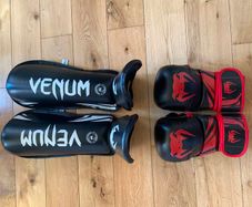 MMA gloves and shin guards. Size M