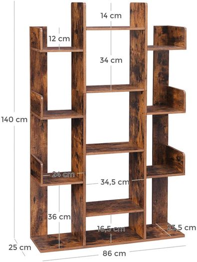 _Tree-Shaped Bookcase with 13 Compartments, vintage brown