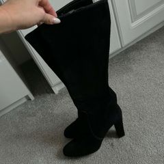 Black Suede Knee-High Boots