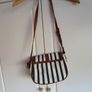 J Crew navy and white canvas with tan leather bag Image 2