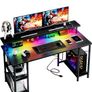 120x50cm Gaming Desk with LED Lights & Power Outlets,Black Storage Shelves, Dual Monitor Stand, Home Office & Study, Work from Home, Bedroom, Small Spaces, Dorm, Space-Saving, Students Image 10