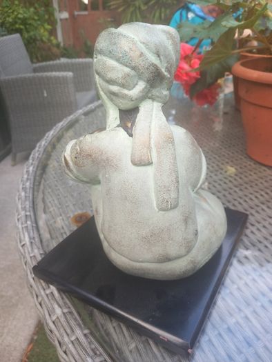 Harlem or Herlam signed sitting female figurine, heavy, ethnic, D18