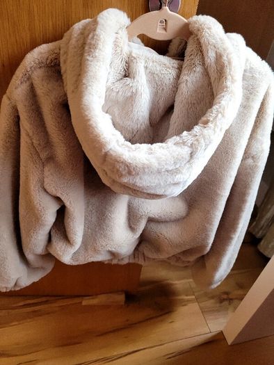 Bershka faux fur hooded jacket in cream