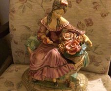 Large 14 x 11 inches statue / figurine of lady/woman sitting on bench