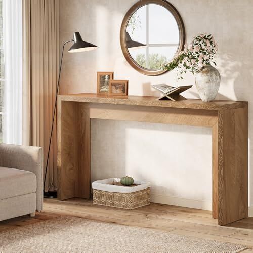 Farmhouse Console Table with Storage Space 140cm Wooden Sofa Table for Entryway