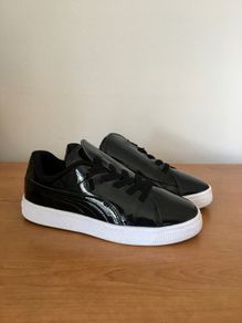 Girls Puma black patent  trainers size 2/34.5