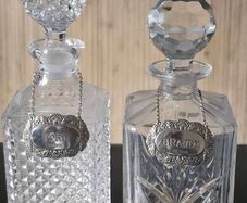 Vintage 4-Piece Barware Set: 2 Decanters & Solid Sterling Silver Labels (Birmingham 1990)
