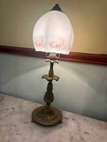 Antique / Vintage Brass Table Lamp with Frosted Glass Shade