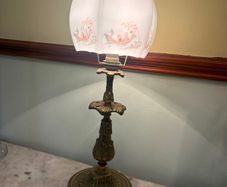 Antique / Vintage Brass Table Lamp with Frosted Glass Shade