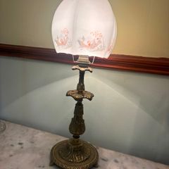 Antique / Vintage Brass Table Lamp with Frosted Glass Shade