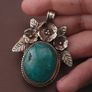 Vintage Floral Desgin Brass & Turqouise Pendant Image 3