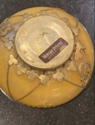 Pair of  beautiful Minnie Peters polished stone and  gilt metal matching dishes