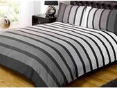Black Stripe Duvet Cover Quilt Bedding Set, Black White Grey, Double Size by Rapport