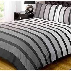 Black Stripe Duvet Cover Quilt Bedding Set, Black White Grey, Double Size by Rapport