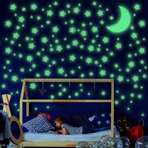 453 Pieces Fluorescent Wall Ceiling Sticker Glow in The Dark Stickers Moon Stickers Ceiling and Wall 3D Wall Stickers Luminous Adhesives Decals for Room, Wall, Bedroom (Green) Brand: Outus