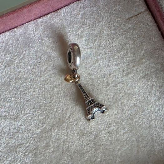 Pandora charm Eiffel Tower with gold heart very good condition hallmarked