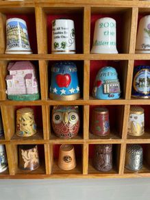 Worldwide Thimble Collection of 154 Thimbles with Two Wooden Display Cabinets included