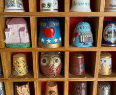 Worldwide Thimble Collection of 154 Thimbles with Two Wooden Display Cabinets included