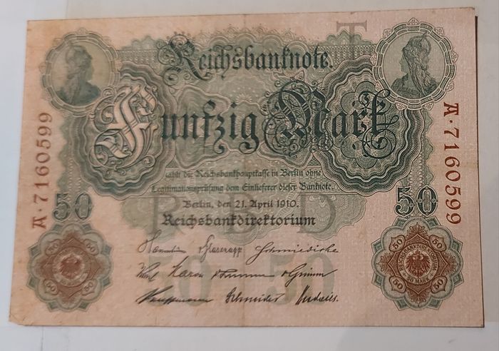 1910 German 50 mark banknote in V.Fine condition