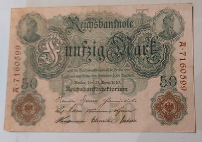 1910 German 50 mark banknote in V.Fine condition