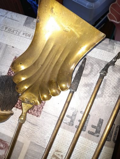 Beautiful Old Large Brass Fire Irons Shovel, Poker, Tongs, and a Brush, Postage Available or Collection on all my items