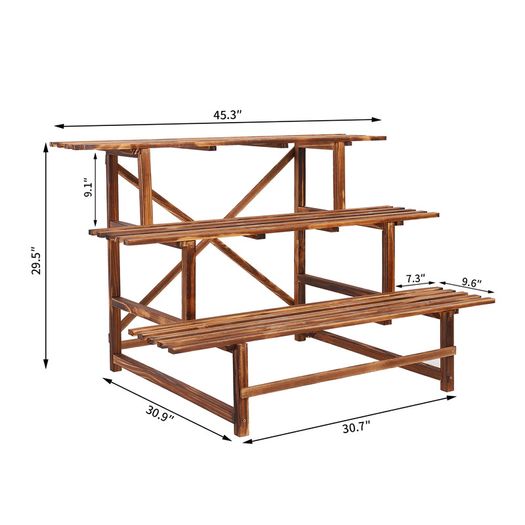 Large 3 Tier Stair Style Wood Plant Stand Patio Rack Outdoor/Indoor Garden Shelf