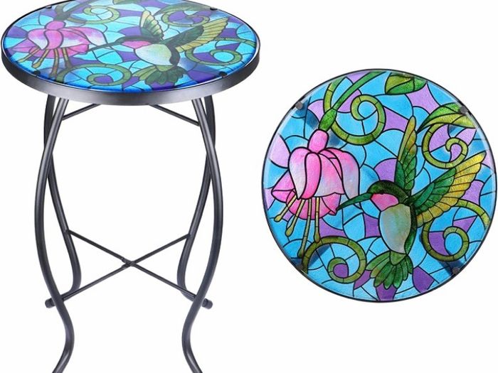 Patio Side Tables Outdoor, 14" Mosaic Patio Accent Round Glass (MULTIPLE DESIGNS, SEE PHOTOS)