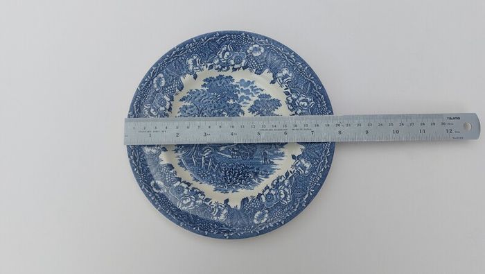 Lovely Vintage Blue and White 7.75 Inch Luncheon Plate By English Ironstone Tableware in a Lovely Cottagecore Style Idyllic Rural Scene Pattern