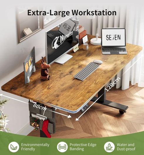 Height Adjustable Standing Desk Electric Sit Stand Up with Cable Tray 120 x 60cm Desktop for Home Office