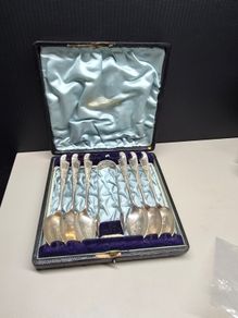 Antique 1895 Glasgow Solid Silver Teaspoons & Sugar Tongs Set in Original Box