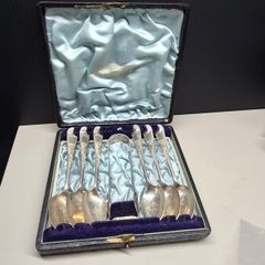 Antique 1895 Glasgow Solid Silver Teaspoons & Sugar Tongs Set in Original Box