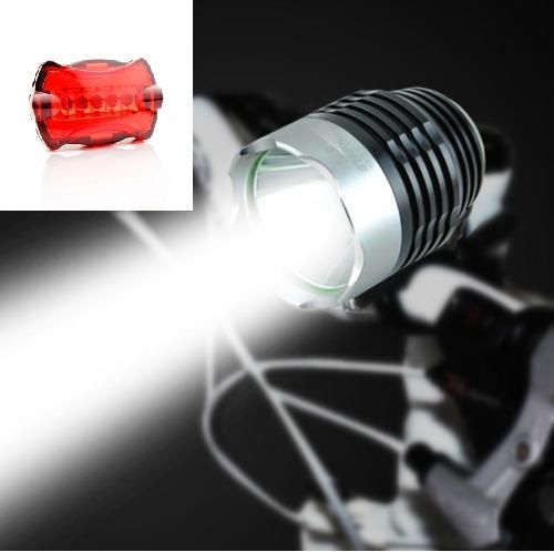 LED Bike Bicycle Front Head Light Lamp Torch and 6 led rear light set kit Back